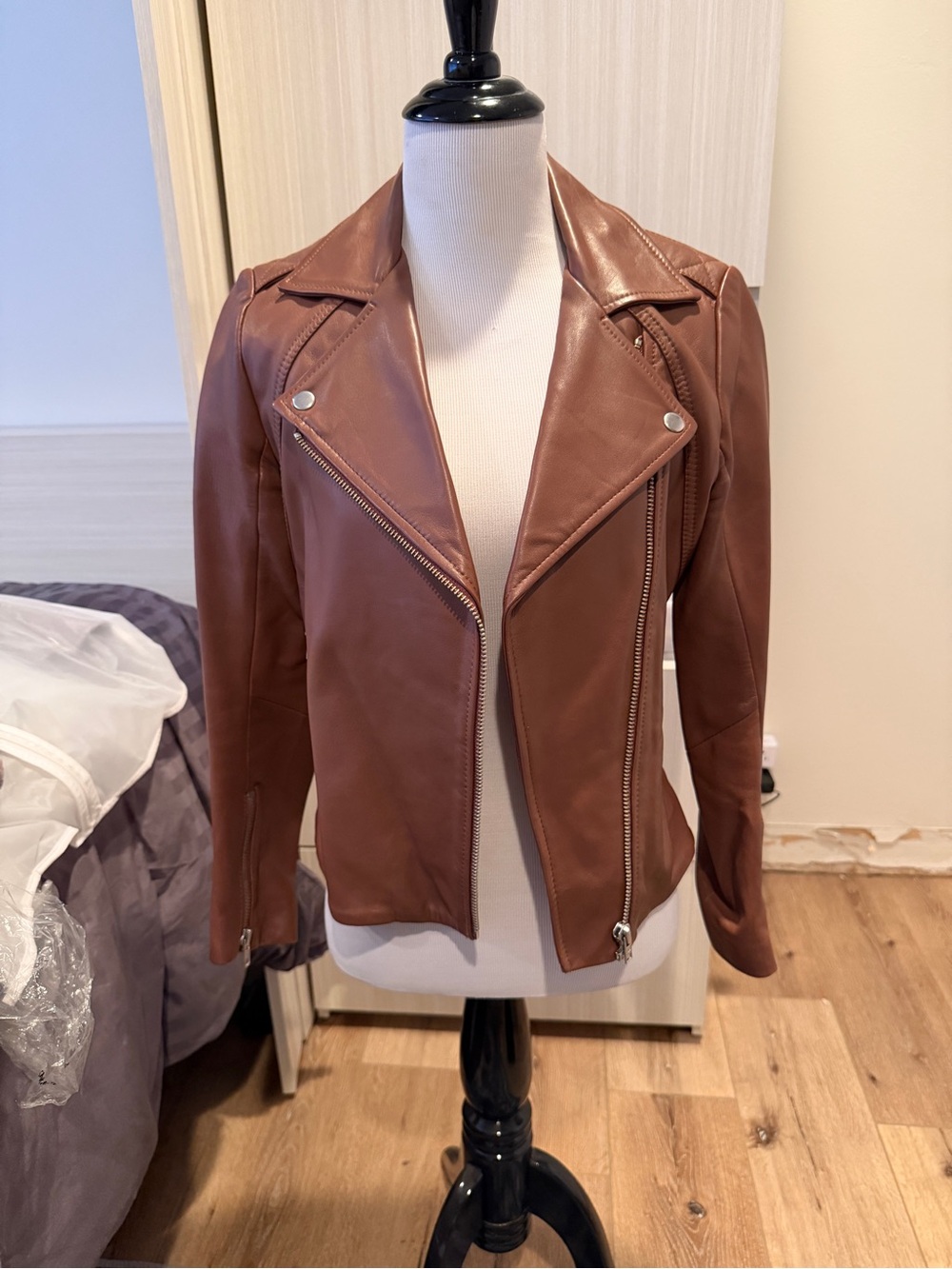 Sandro Paris Women’s Brown Leather Moto Jacket size 1